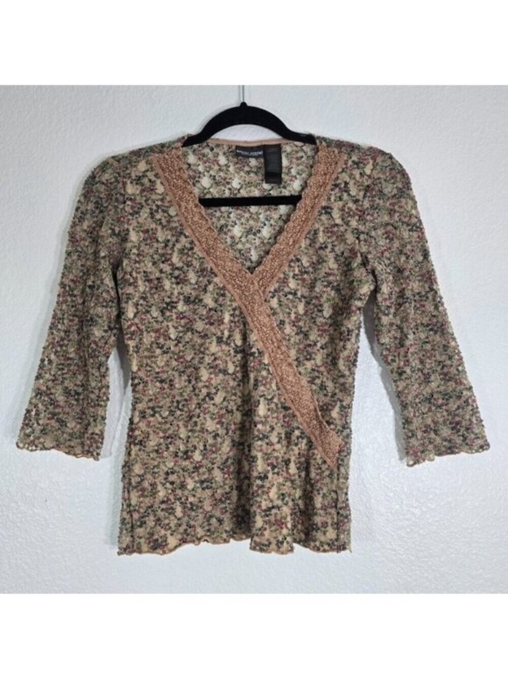 Bisou Bisou Bohbot Lace Blouse Top Women Medium Floral Brown Vtg 90s Y2K Phoebe